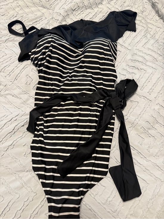 Retro Chic Other - Retro Chic Black & White Striped One-Piece with Waist Tie